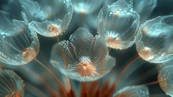 ai generado brillante diente de león con agua gotas foto