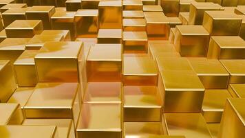 golden cubes are arranged in a large pile loop animation video
