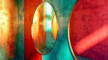 AI Generated Abstract colorful light play with geometric shapes photo