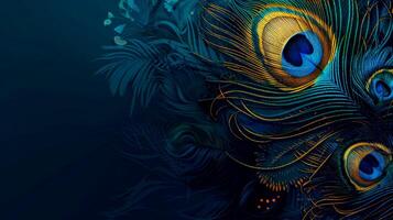 AI Generated Elegant peacock feathers on dark blue background photo