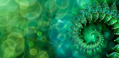 AI Generated Abstract fractal spiral in shimmering emerald hues photo