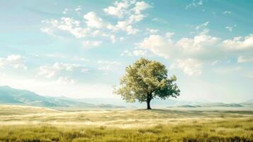 AI Generated Serene landscape with lone tree photo