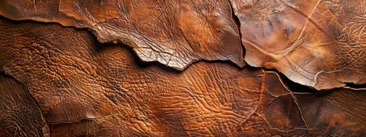 AI Generated Close-up of a cracked and textured brown leather surface photo