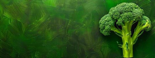 AI Generated Fresh broccoli on green textured background photo