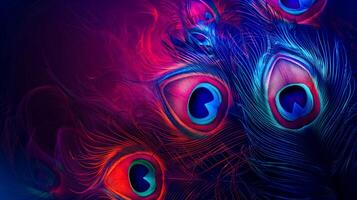 AI Generated Vibrant peacock feathers abstract background photo