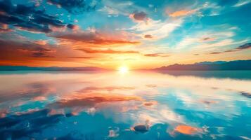 AI Generated Serene sunset over tranquil waters photo