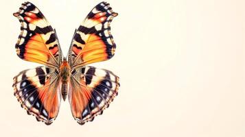 ai generado vívido pintado dama mariposa en blanco antecedentes foto