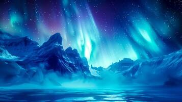 AI Generated Enchanting aurora over icy landscape photo