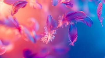 AI Generated Abstract background of vibrant feathers floating in a dreamy gradient environment photo