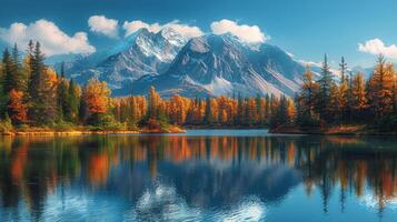 AI generated Lake Surrounded by Trees With Mountains in Background photo