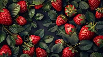 ai generado cerca arriba de fresas en rojo superficie foto