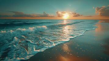 AI generated Sun Setting Over Ocean Waves photo