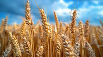 AI generated A Field of Wheat Under a Cloudy Blue Sky photo