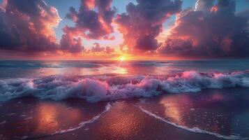 AI generated Vibrant Sunset Painting Over Ocean photo