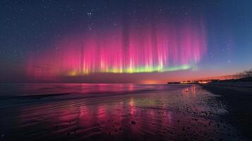 ai generado vistoso Aurora borealis bailando terminado agua foto