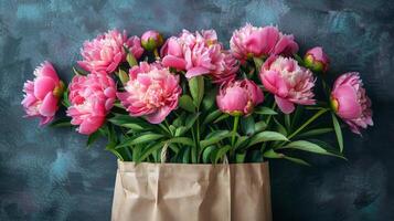 AI generated Pink Flowers in a Vase on Table photo
