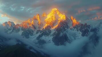 AI generated Mountain Covered in Clouds Under Cloudy Sky photo