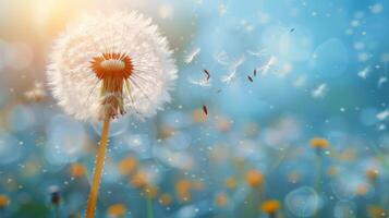 AI generated Dandelion Blowing in Wind on Sunny Day photo