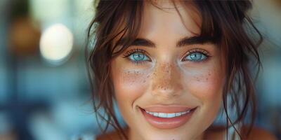 AI generated Close Up Portrait of Person With Blue Eyes photo