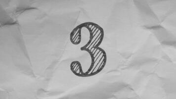 Three counting number animation on a white paper background video