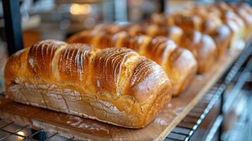 AI generated Various Breads Displayed on a Rack photo