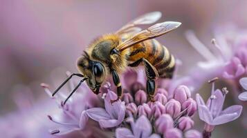 AI generated Bee Gathering Nectar on Flower photo