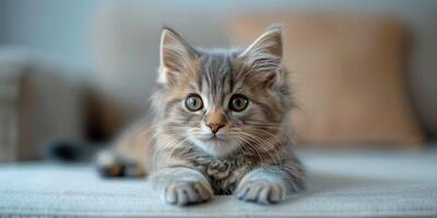 AI generated Cat Resting on Bed Next to Window photo