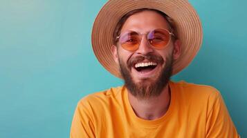 AI generated Man Wearing Hat Holding Arms Up photo
