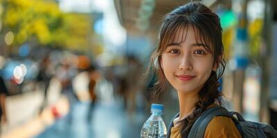 AI generated Young Woman Holding a Bottle of Water photo