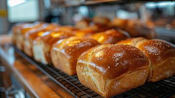 AI generated Various Breads Displayed on a Rack photo