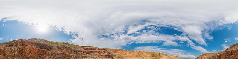 panorama of sky with clouds without ground, for easy use in 3D graphics and panorama for composites in aerial and ground spherical panoramas as a sky dome. photo