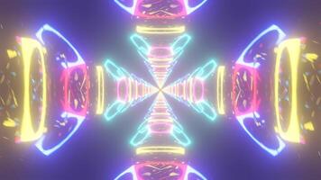 Motion graphic 4K flying into digital technologic strobe Neon tunnel. Futuristic glow sci-fi VJ Loop. 3d render. video