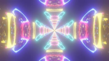 Motion graphic 4K flying into digital technologic strobe Neon tunnel. Futuristic glow sci-fi VJ Loop. 3d render. video