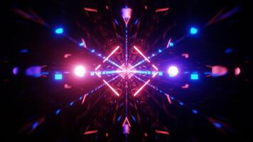 Advanced triangular Square shaped Neon red blue Technology tunnel. 3d rendering, vj loop. video