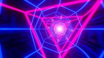 Fight into abstract triangular shaped Neon perple blue Technology Portal. 3d rendering, vj loop. video