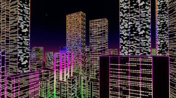 vlucht door groot futuristische neon stad. technologie en bedrijf verwant 4k 3d animatie. video