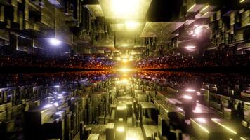 Abstract technological background. Flight through Square shaped Neon tunnel. Futuristic glow sci-fi VJ Loop. 3d render. video