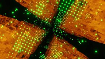 3d grande datos digital amarillo verde cubo cuadrado túnel con futurista amarillo matriz. sin costura bucle. video