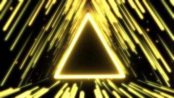 Abstract triangle gold background. Glow gradient yellow particles form lines, surfaces, string structures as virtual space or hologram for HUD screen. video