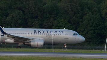 KAZAN, RUSSIA - AUGUST 05, 2022. Passenger airplane Airbus A320-214, RA-73757 of Aeroflot Skyteam livery taxiing on the runway. Tourism and travel concept video