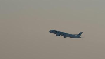 BANGKOK, THAILAND - JANUARY 20, 2023. Airbus A350 of Finnair taking off at Suvarnabhumi Airport. Passenger flight departing. Travel concept video