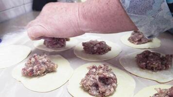 donna mani fabbricazione fatti in casa Ravioli a il cucina tavolo video