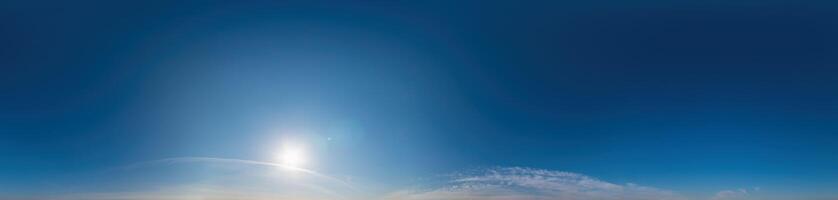 Blue sky with Cirrus clouds Seamless panorama in spherical equirectangular format. Complete zenith for use in 3D graphics, game and for composites in aerial drone 360 degree panoramas as a sky dome photo