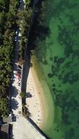 Aerial vertical view on Sea bays of Sevastopol in Crimea during summertime in sunny weather. The aerial drone panoramic view an array of ships and boats, seaside tourism and travel destinations. video