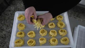 a person is placing pasta on a tray video