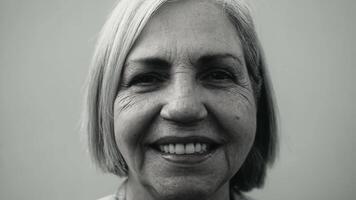 portrait of a senior woman in black and white video