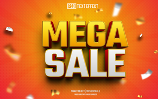 mega sale  text effect, font editable, typography, 3d text psd