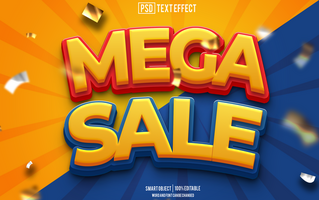 mega sale  text effect, font editable, typography, 3d text psd