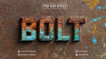 3d wall sign rusty metallic text effect template psd