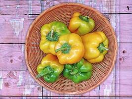 Peppers on wooden background video